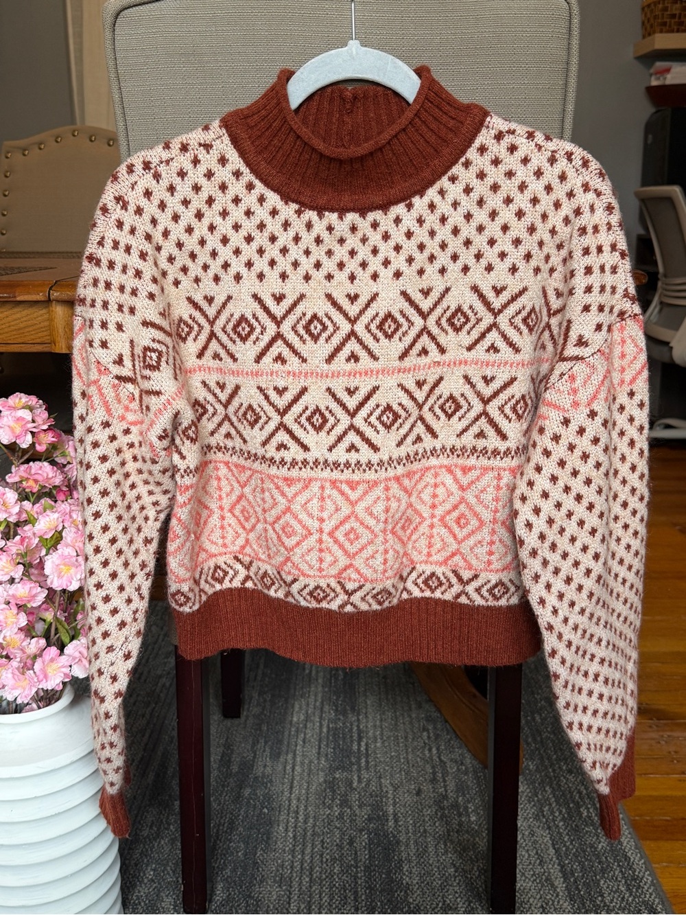 American Eagle Fair Isle Turtleneck in Red & White Size Medium Like New